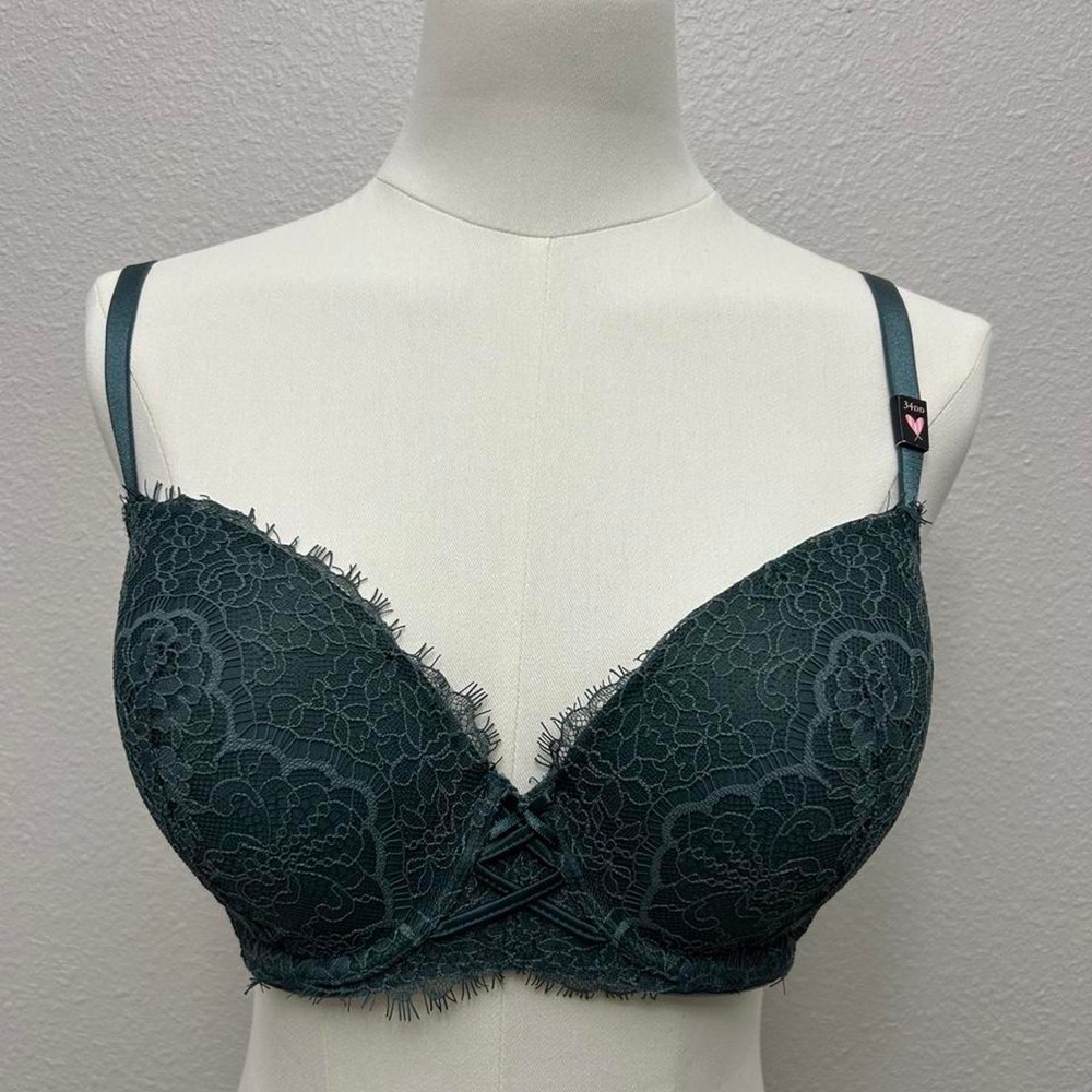 Victoria's Secret Dream Angels lined Demi Green Lace Bra  size 34DD